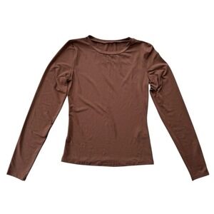 NWOT Stretch Long Sleeve Fitted Crew Neck Top Y2K Brown Basic‎ Tee Women's M